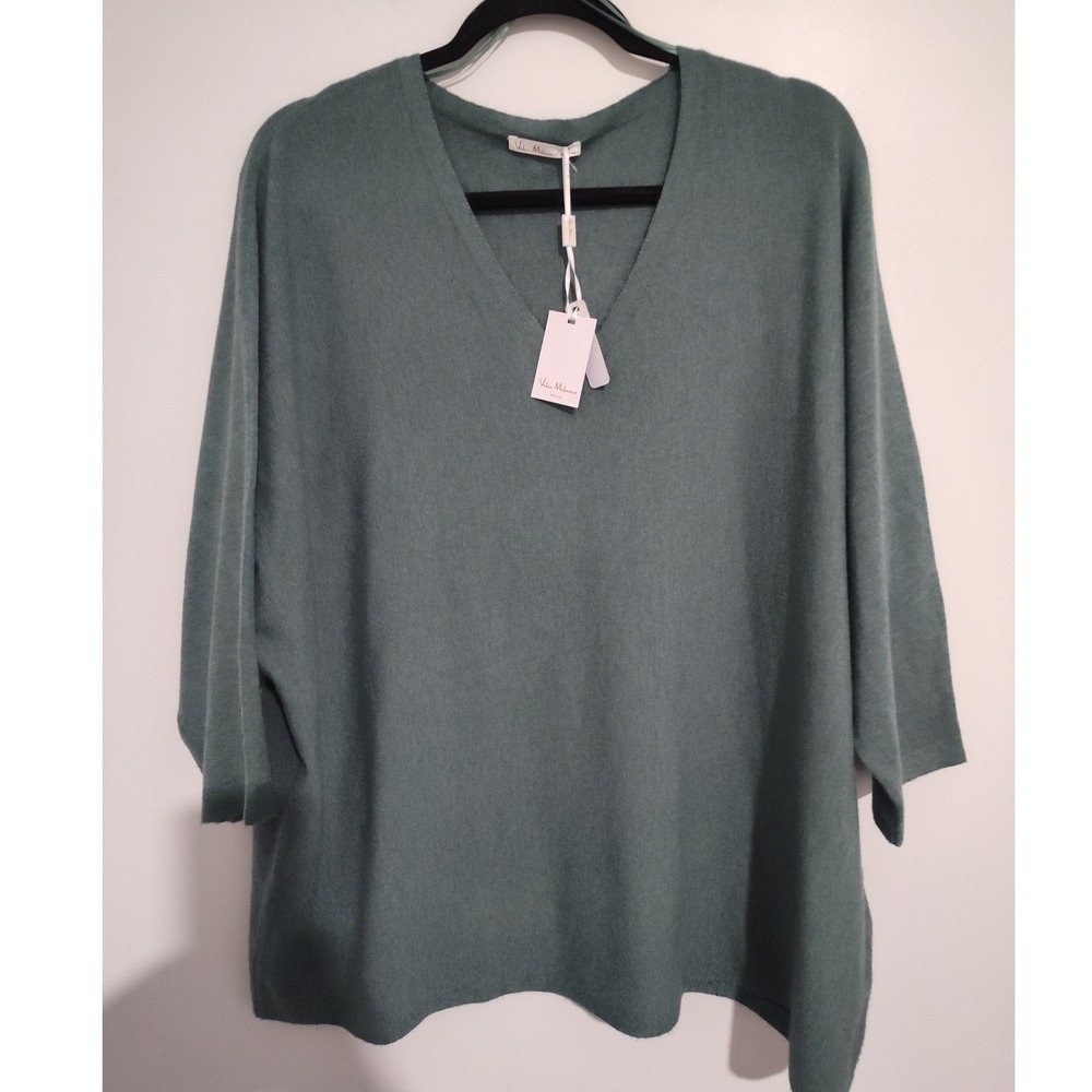 Vila Milano Luscious Sage Green V-Neck Button Back Knit Sweater Top 2X NWT